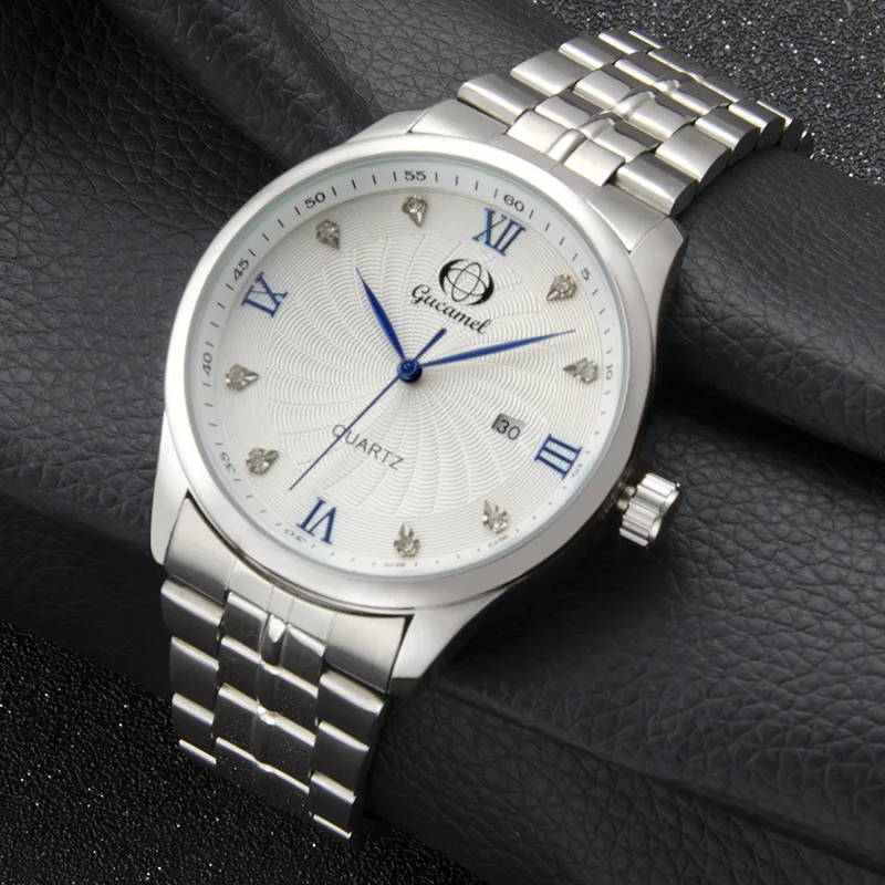 

Men’s Quartz Watch with Date Display, Elegant Crystal-Accented Wristwatch, Fashionable Business Style