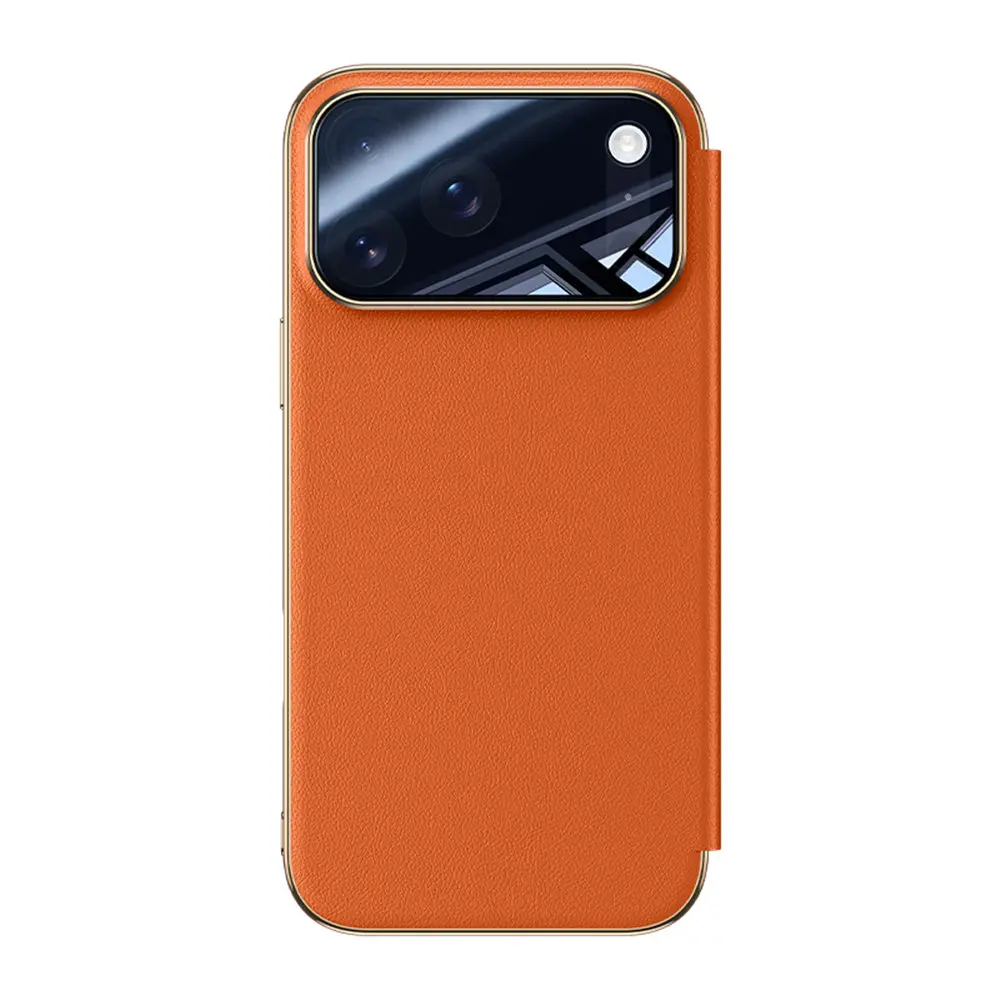 

Premium Cowhide Leather Flip Case for iPhone 17 17 Pro Max Smart Window View Cover