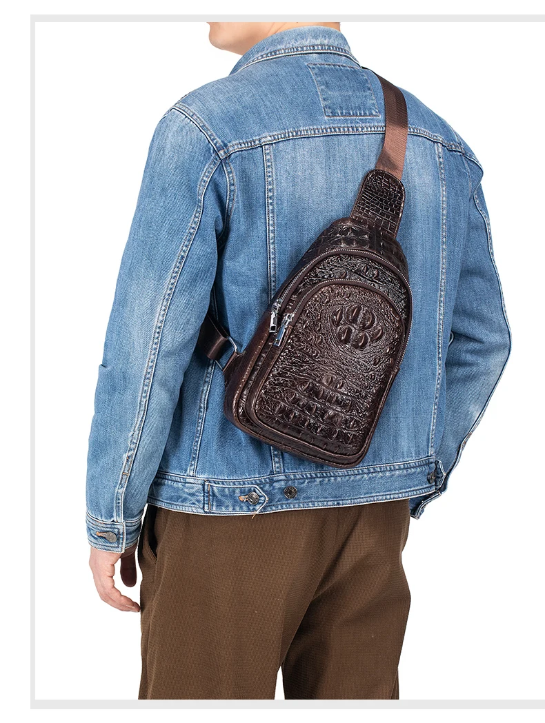 SCHLATUM Herren Echtleder Vintage Krokodilmuster Brusttasche Luxus Herren Umhängetasche Reisetasche Multifunktionale Schultertaschen – Detail 14