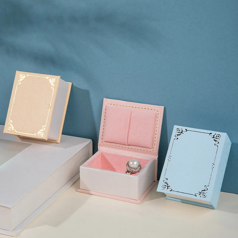 1PC Book-shaped Ring Box With Suede Fabric Lining Creative Flip Lid Magnetic Ring Holder Earrings Jewelry Gift Case Accessorie.