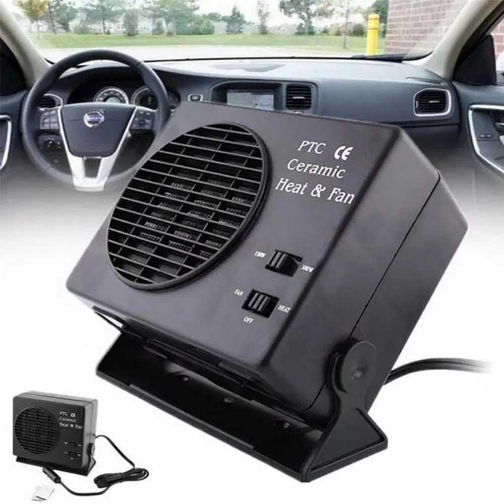 New 12V Car Portable 2 in 1 Electric Fan and Heater Defroster Demister Quick Heating Speed Portable Electric Dryer Windshield D