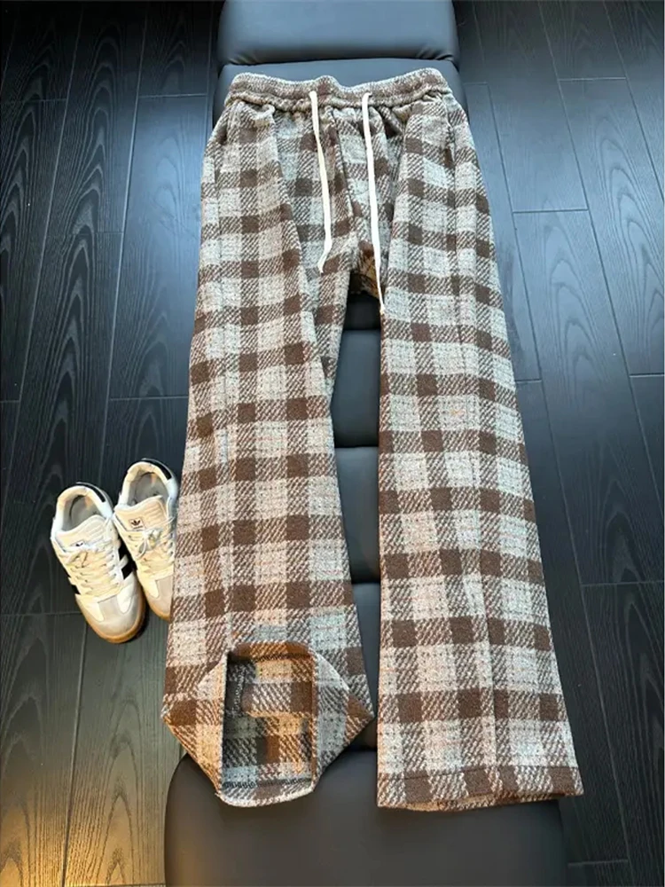 

Slimming Cheered Woolen Straight Leg Pants Men's Autumn Winter Casual Trousers American Lazy Sle Wide Leg Pants