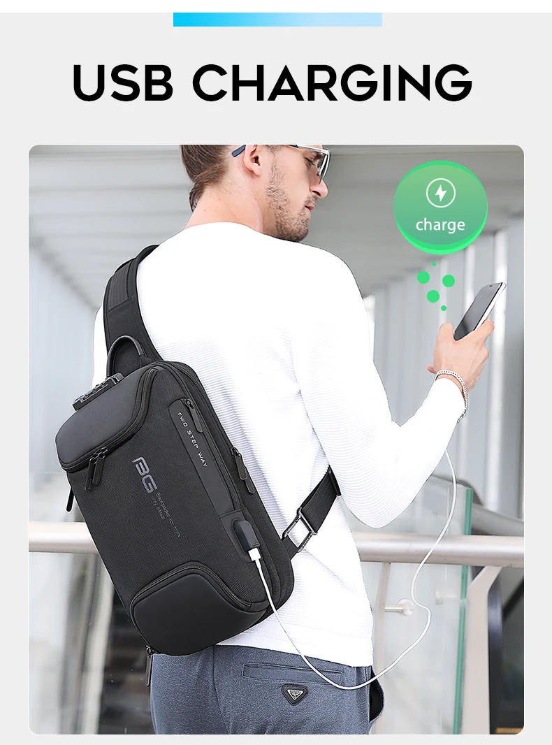 BANGE Neues Modell Class Song Herren Business Anti-Diebstahl Umhängetasche mit USB-Anschluss, Leichte Outdoor Herren Crossbody Brusttasche – Detail 4