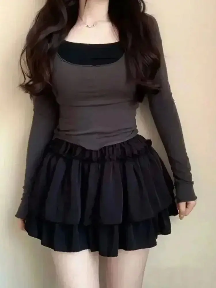 

Юбка А-силуэта с высокой талией, однотонная, из полиэстера, свободного кроя, для повседневной носки, женская модная юбка-кейк