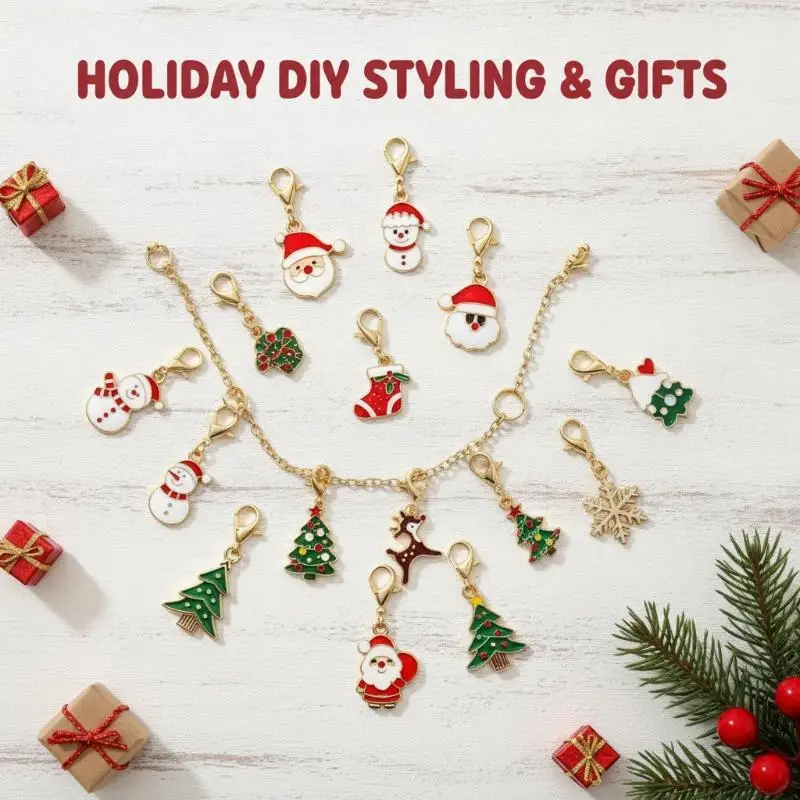 Xmas Clip-on Key Pendant Set 10/20/30 Pcs Christmas Themed Keychains for DIY Making Gift Bag Decor Party Souvenirs