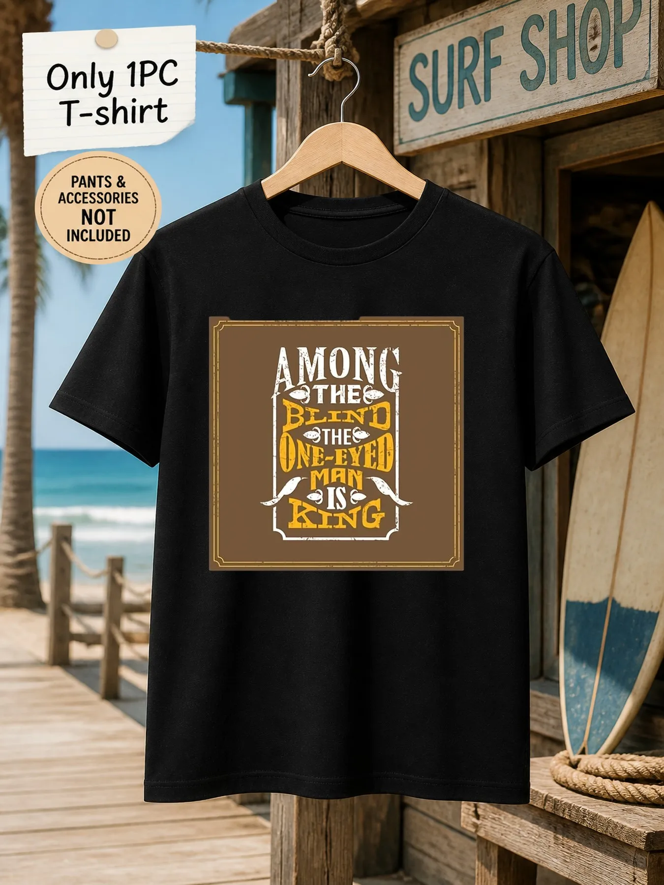 1pc Mens Graphic T Shirt Among the Blind the One Eyed for Man Is King Print Short Sleeve Crew Neck[solely 1pc T-SHIRT]