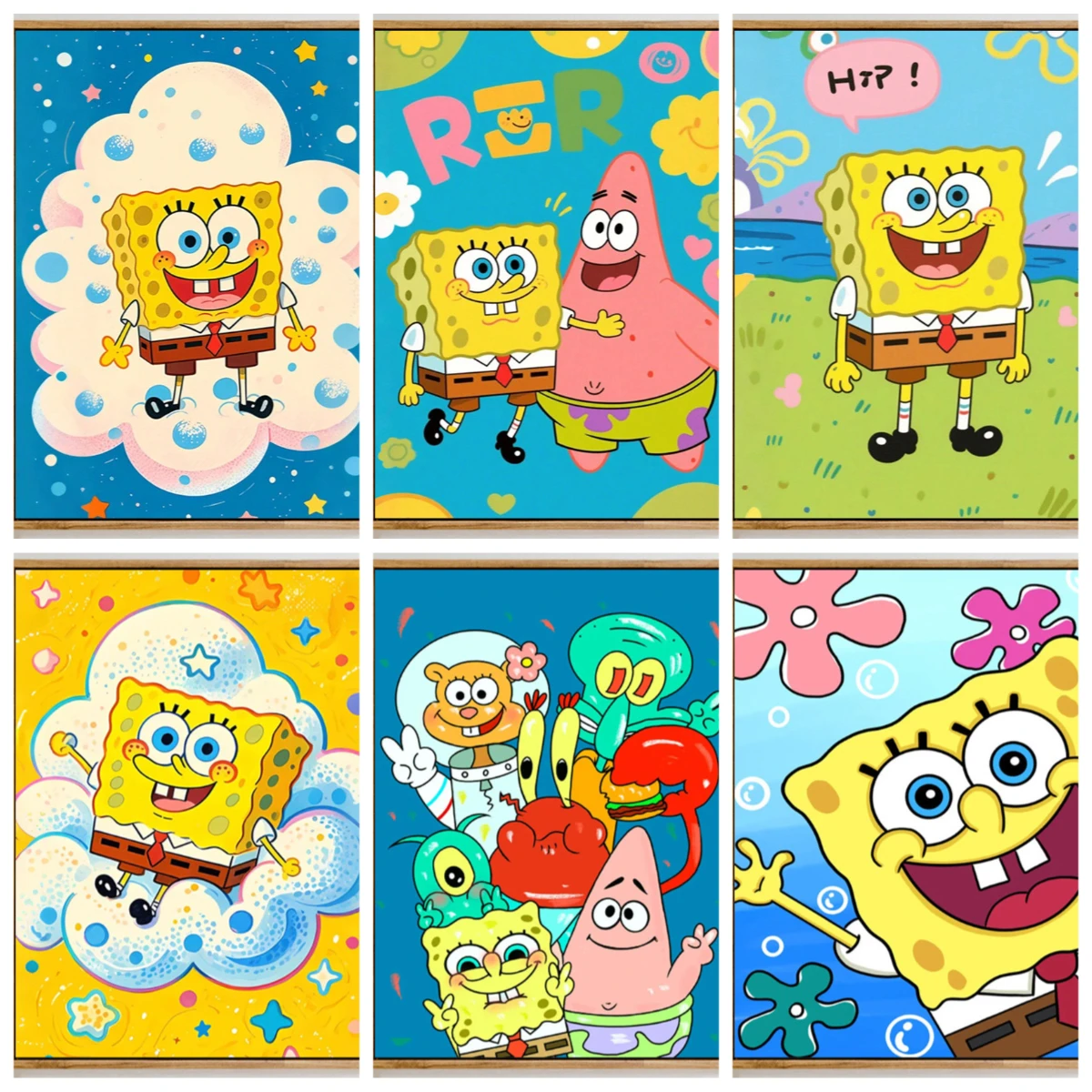

Spongebob Squarepants Digital Oil Painting DIY Filling Oil Painting Cartoon Coloring Simple Children Graffiti Frameless