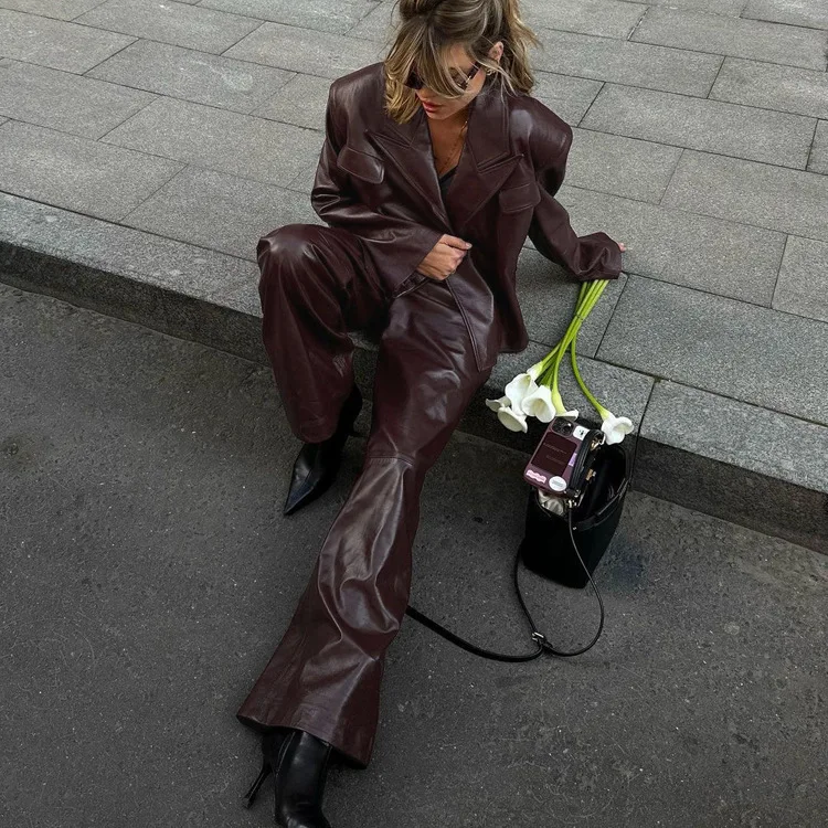 MooQ-Veste en cuir à manches longues et taille haute pour femme, pardessus simple et à la mode, vêtements de bureau FJ2, automne 2024, GZ535