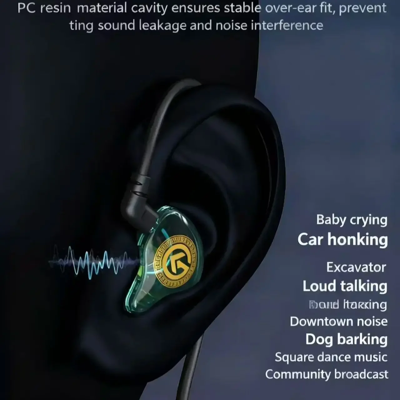 HUASIDUN Digital Decoding Resin Earphones 2Pin 3.5mm Interface HIFI with Microphone Suitable for Singing