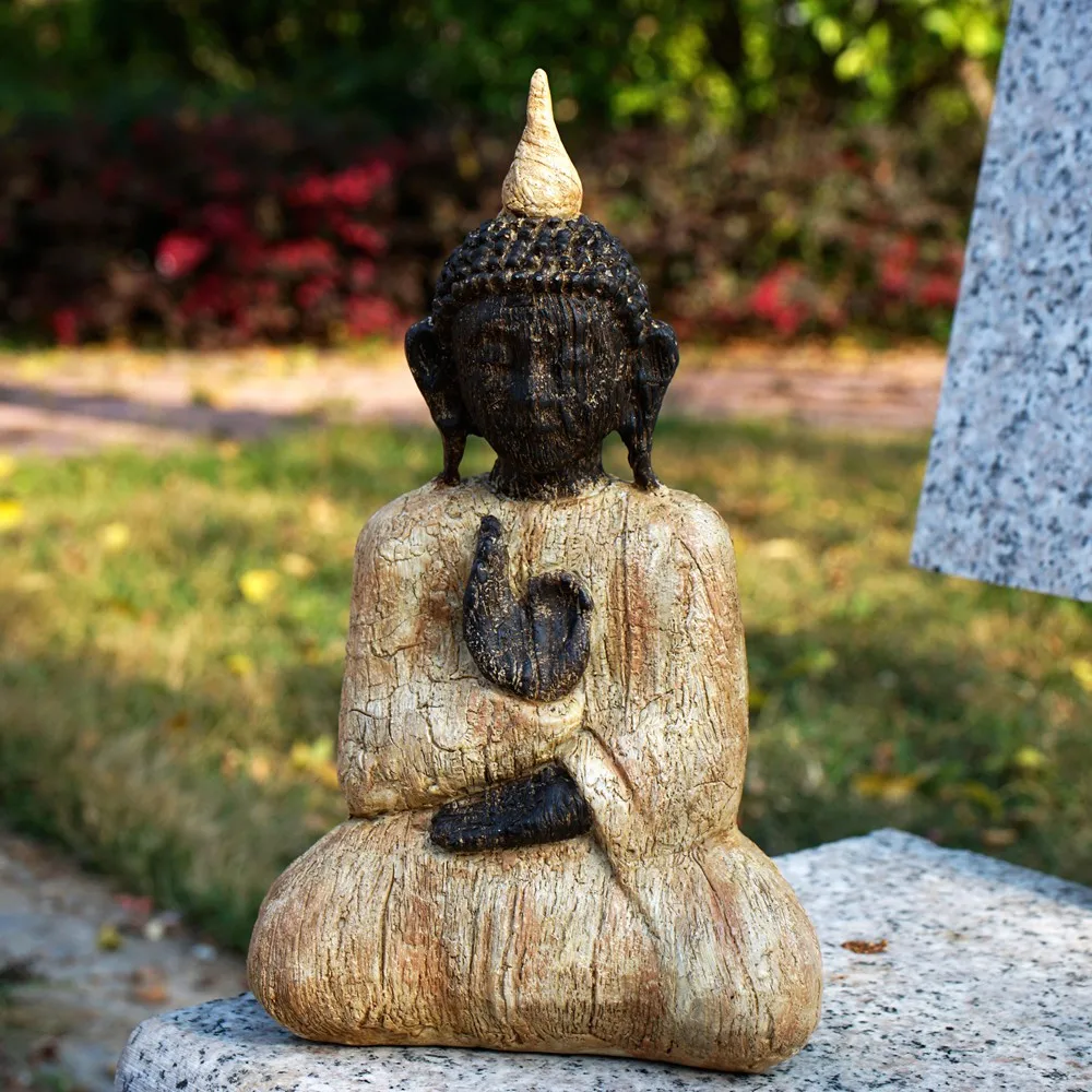 

Vilead 25cm Resin Weathered Wood Buddha Statues Garden Yard Patio Decoration Home Desktop Shelf Office Decor Retro Buda Outdoor