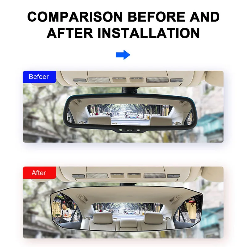 Car Rearview Mirror View Wide Angle Convex Anti Glare Large Vision Panoramic Monitor for Safe Driving Observation for Child Seat