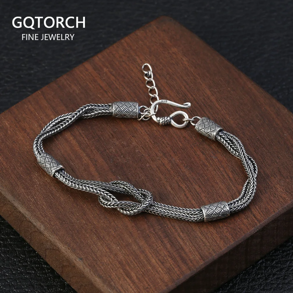 Braided Knot Bracelet Handmade Viking Jewelry Real Pure 925 Sterling Silver For Men and Women