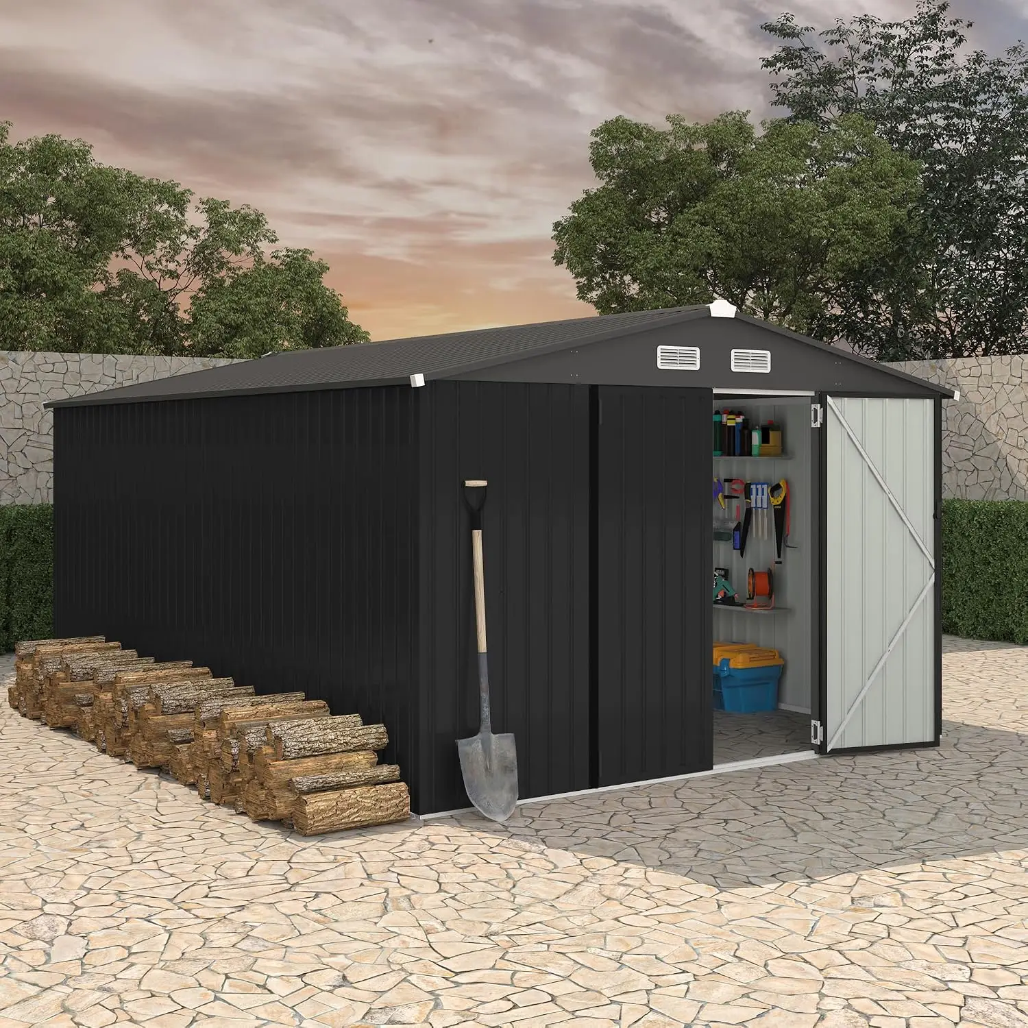 Metal Storage Shed Outdoor Garden Tool Shed Kit with Lockable Door & Air Vent for Backyard Patio Lawn, Customized