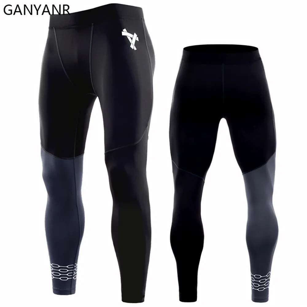 GANYANR legginsy do biegania męska kompresja trening Fitness dres legginsy do jogi Cargo sport piłka nożna siłownia