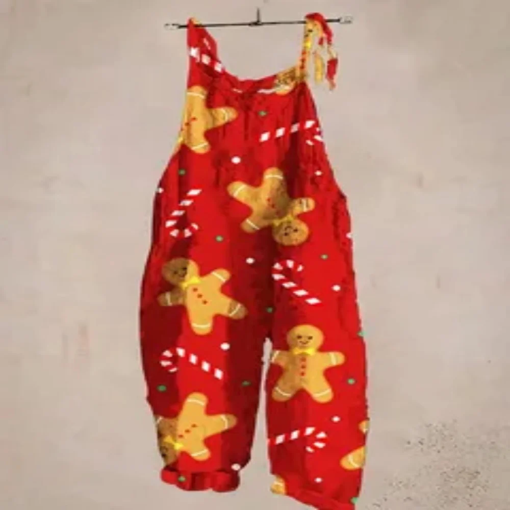 2025 Summer Casual Women's One-Piece Pants, 3D Cute Gingerbread Man Print, Sexy and Fashionable Women's One-Piece Pants