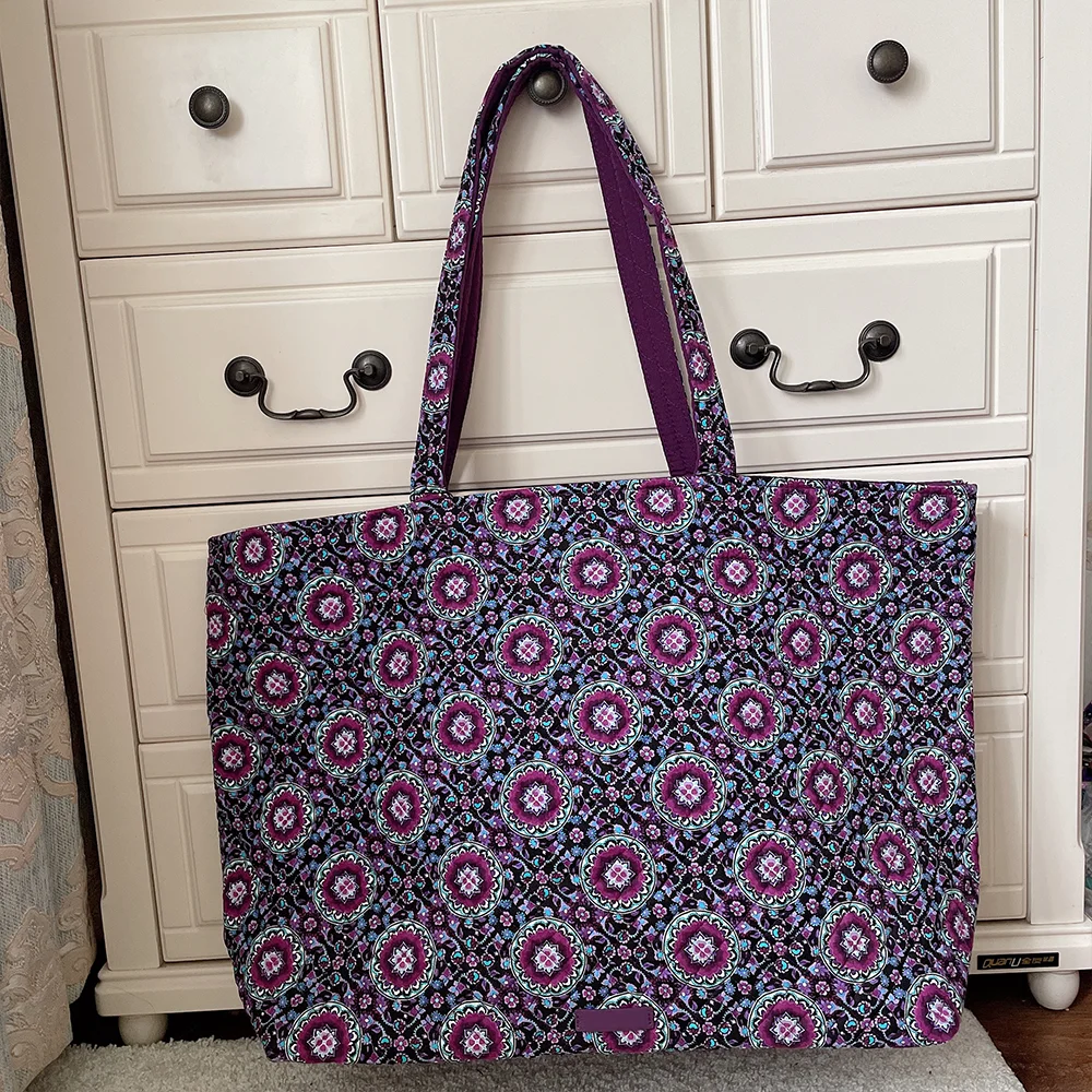 VB cotton print pratica borsa per la spesa di grande capacità borsa a tracolla da donna borsa da spiaggia leggera pieghevole