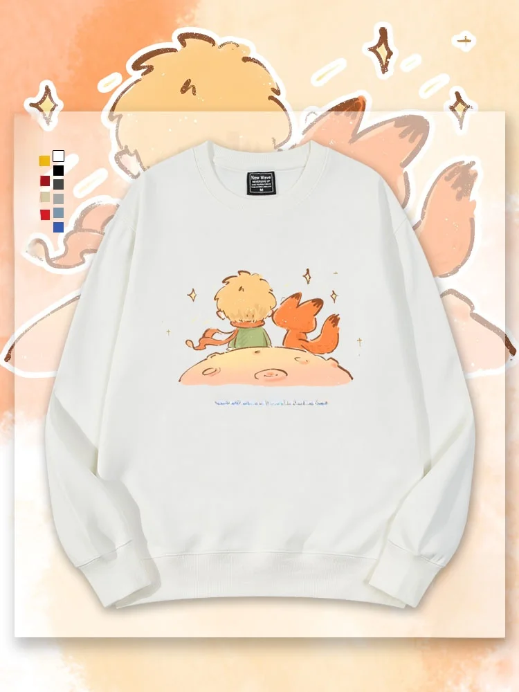 

Jointly Named Fce Lined Sweatirt Casual round Ne Overhead Coat for Boys And Couples Cartoon Print Loose Fit Winter Wear