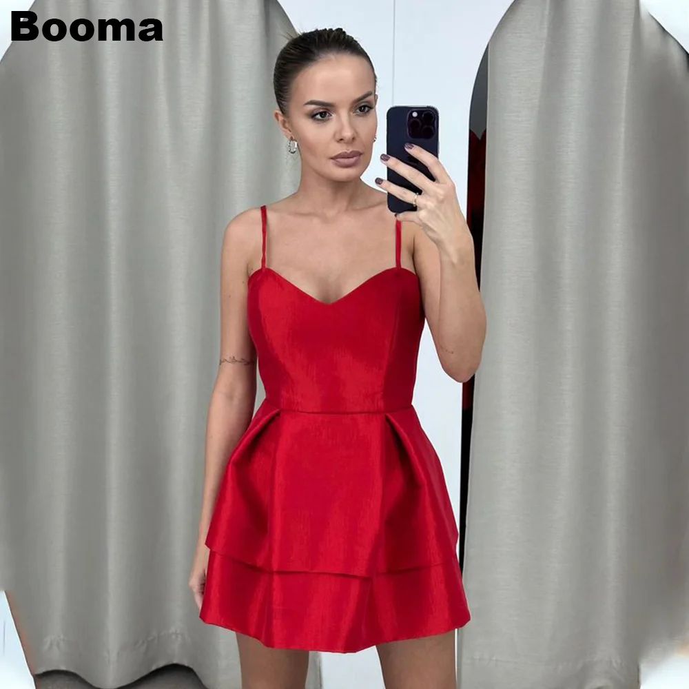 

Booma Red Mini Prom Party Dresses Sweetheart Tiered Satin Cocktail Dresses for Women Sleeveless Special Occasion Gowns Outfits