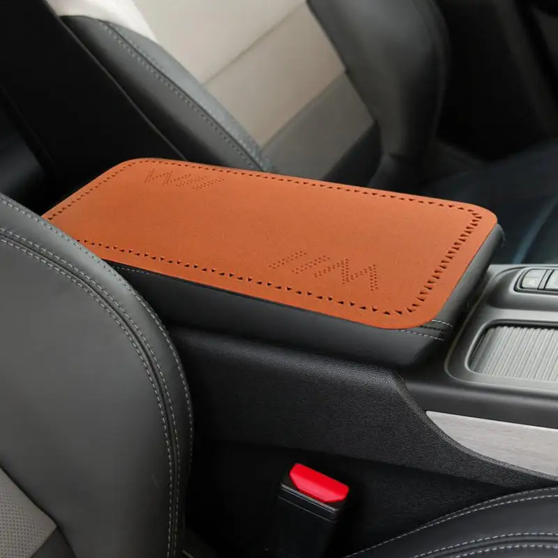 Center Console Pad Ultra-Thin Armrest Protector Automotive Armrest Cover Car Interior Accessories Anti-Slip Black/Orange Fits