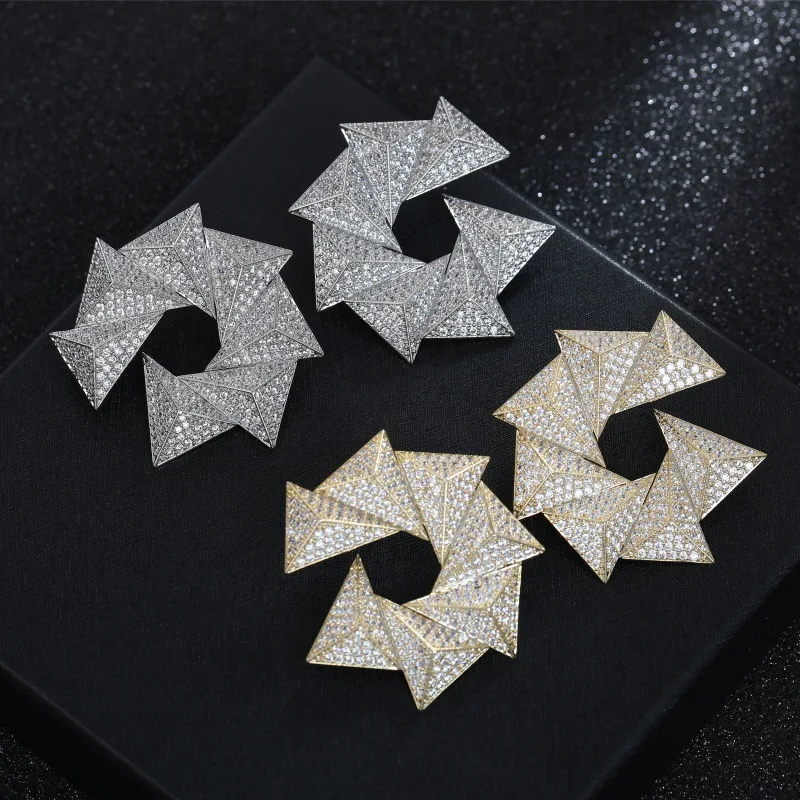 Origami Star Shape Cubic Zircon Brooch Gold Silver Plated Geometric Rhinestone Pin Women Suit Coat Fashion Jewelry