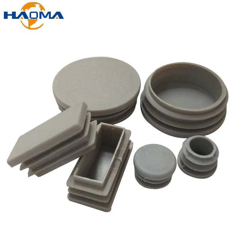 Grey Plastic Foot Pads With Thread Slot Round/Square For Table Chair Legs Blanking End Cap Tube Pipe Plug Bung Insert Stopper