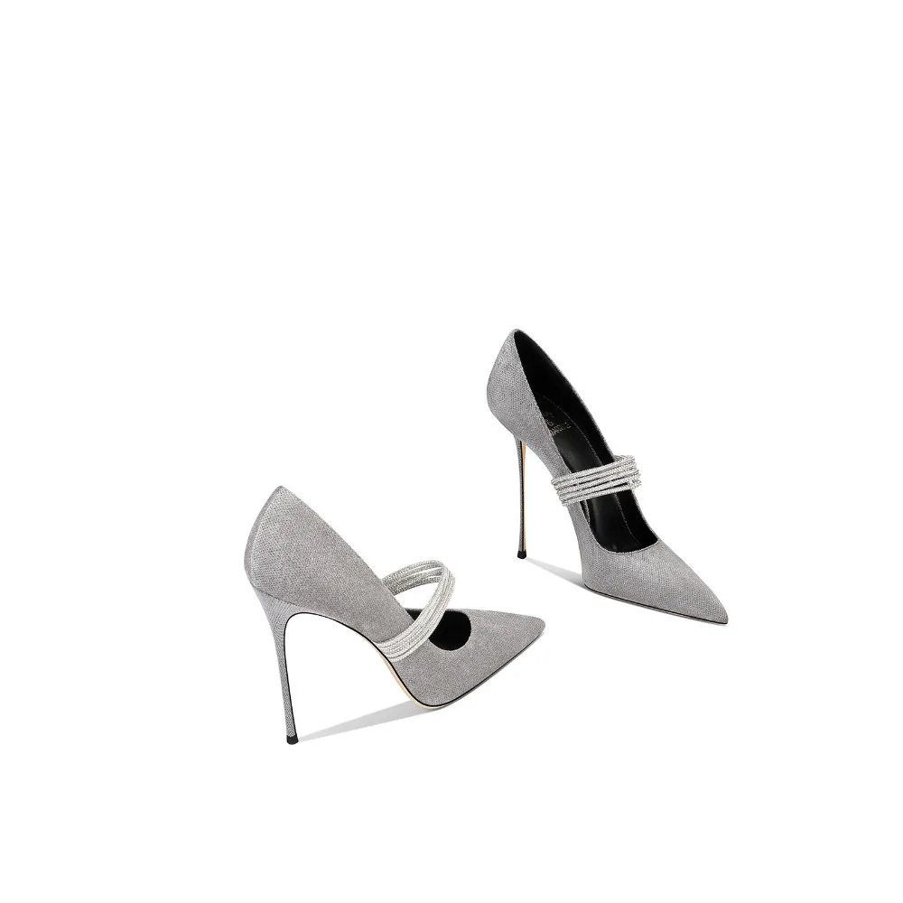 

2026 Spring New Pointed Toe Stiletto Heels Silver for Dress Women Fashion Designer Fabric