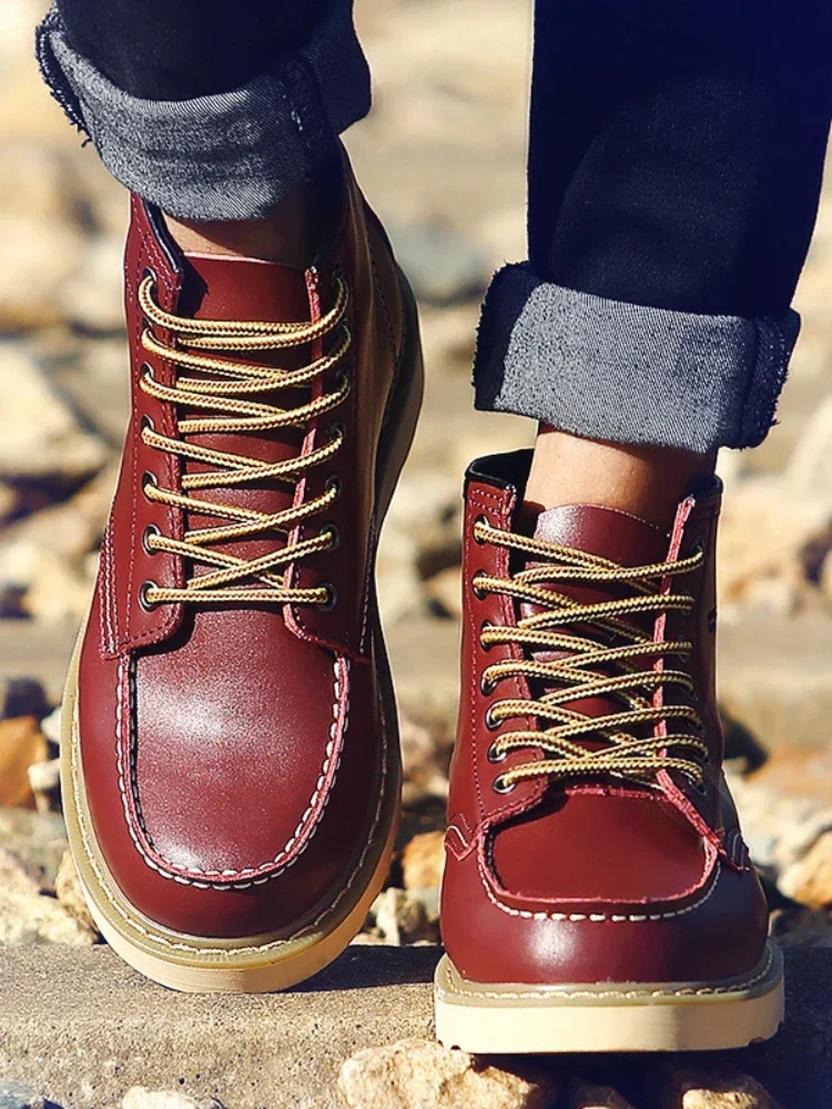 زوجين العمل الأدوات الأحذية الجلدية الناعمة مقاوم للماء في الهواء الطلق الثلوج الأحذية الدفء الشتاء الرجال أحذية رياضية كاجوال للجنسين حذاء من الجلد #5