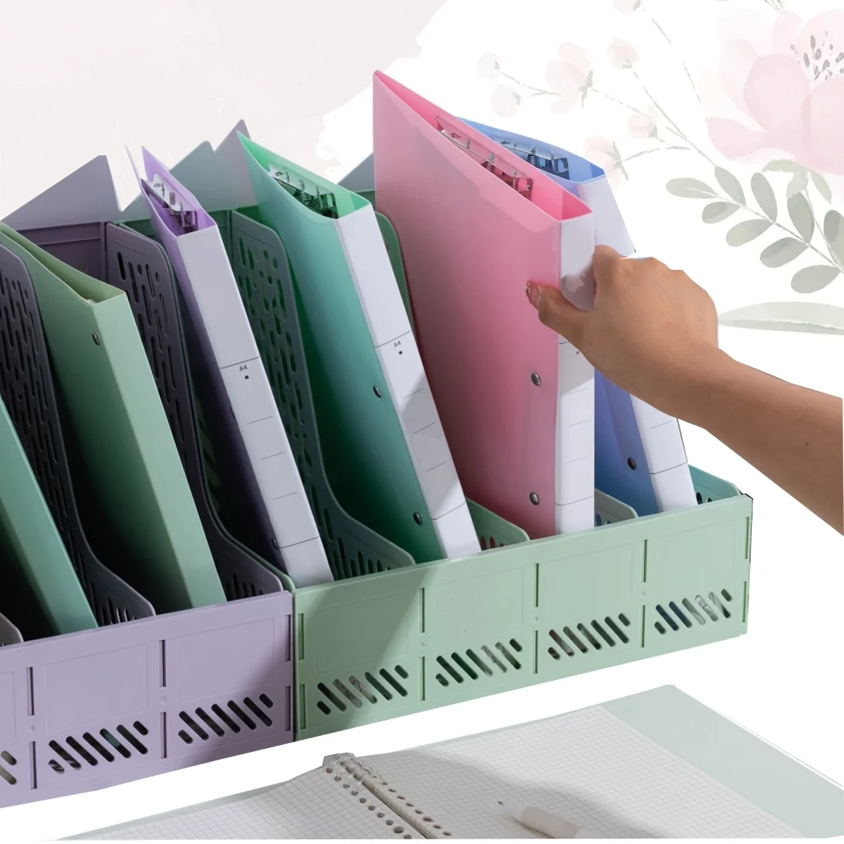Large capacity 4-column desktop file box, file storage box, document rack multi-layer book stand