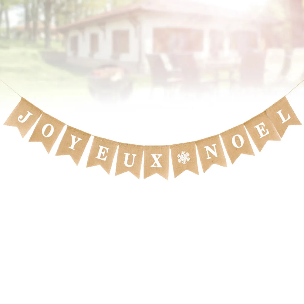 

Vintage Christmas Banner Burlap Linen Set White Letter Snowflake Printing Swallowtail Flag Garland Party Decoration Prop