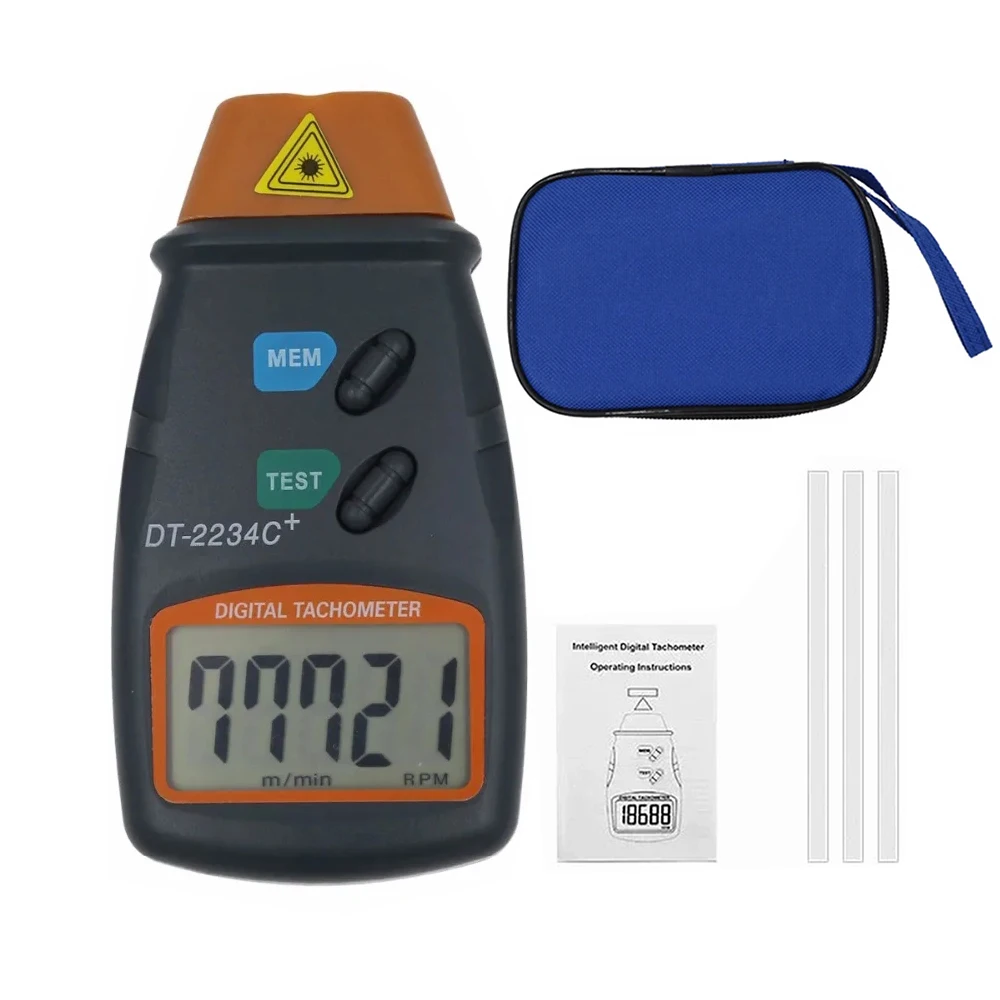 DT-2234C LCD Handheld Laser Digital Tachometer Non-Contact Tach 2.5RPM-99999RPM Motor Speed Meter with 3pcs Reflective Tape