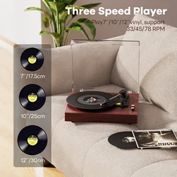 MAIO E300 Record Player, 3-Speed 33/45/78RPM Vinyl Spinner with 2 Built-in Stereo Speakers, Headphone Jack