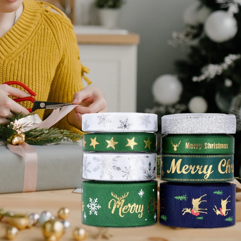 8 Patterns Ribbon Christmas Ribbon Printed Grosgrain Ribbon for Gift Wrapping Wedding Decoration Hair Bows DIY
