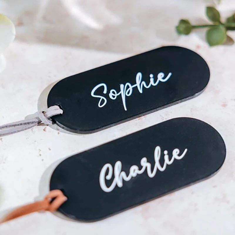 

Black & White Acrylic Wedding Place Card With Leather Cord, Luxury Place Names, Name Setting, Event Décor, Party Place Names