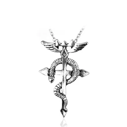 Fullmetal Alchemist Edward Elric Chain Pendant Fashion Dragon Wing With Cross Necklace Punk Style Cross Necklace Accessories