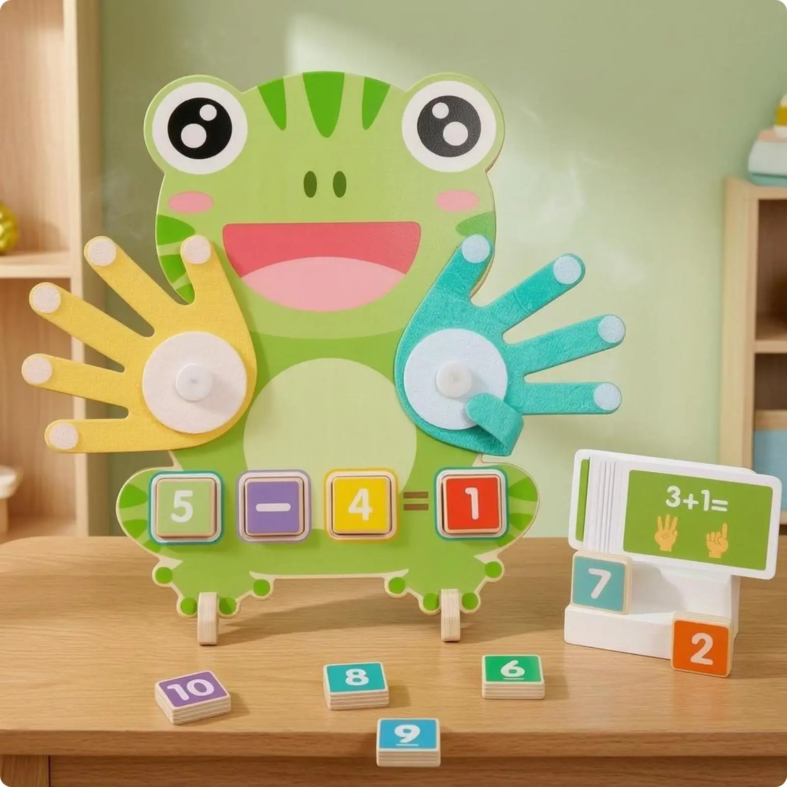 Frog Arithmetic Board Hand-Shaped Counters Frog Counting Board Printed Numbers Kids Learning Playset for Children