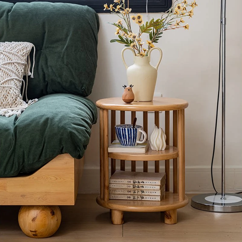 Solid Wood Bedside Table,Bedroom Double Layered Nightstand,Living Room Side Table,Storage Cabinet,Home Shelf,Nordic Furniture