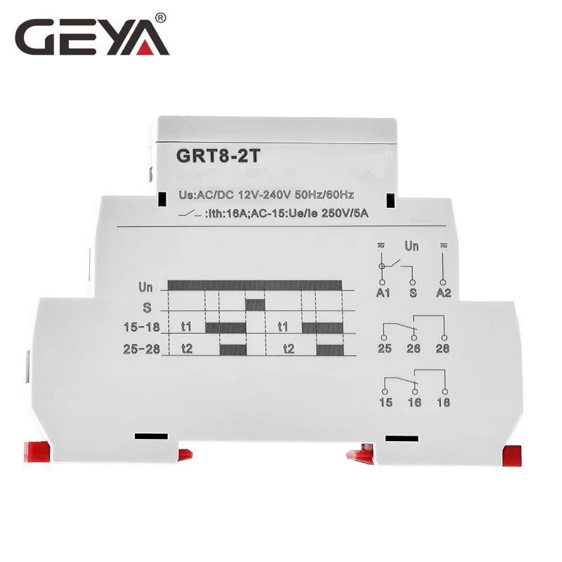 GEYA GRT8-2T Double Delay on Time Relay 220V AC/DC Relay 12V 24V Adjustable on Delay Timers 50/60Hz