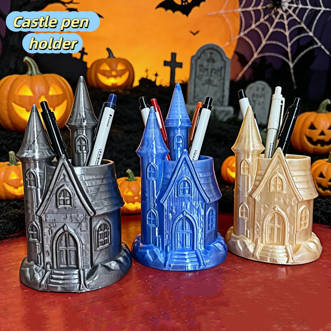 Dream Castle Pen Holder; 3D Relief Storage Bucket; Desktop Makeup Brush Organizer; Creative Fairy Tale Ornament; Halloween Gift