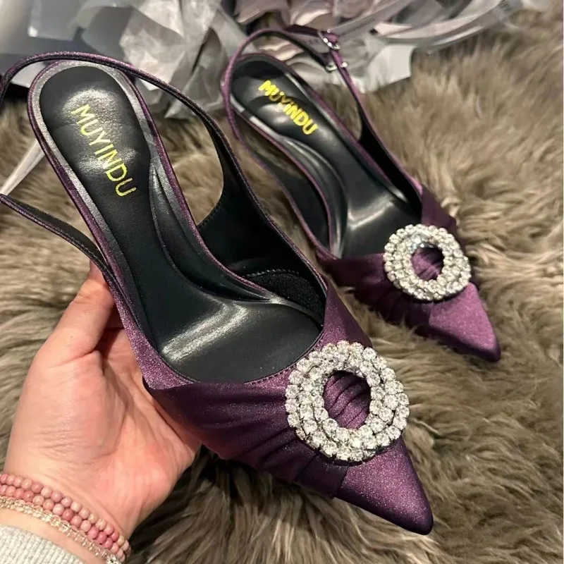 

Новые кованые/с камнями-стразами туфли на высоком каблуке для весны и лета 2026: элегантные женские босоножки на тонком каблуке с острым носком и ремешками