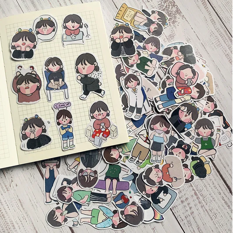 Cute Girls Daily Life Character Stickers DIY Decorative Decals for Journal Water Cup Phone Case Album Scrapbook