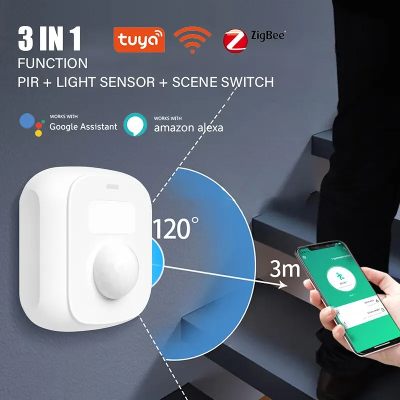 3 in 1 Tuya เซ็นเซอร์อัจฉริยะไร้สาย ZigBee ขนาดเล็กสวิตช์เซ็นเซอร์ตรวจจับการเคลื่อนไหวของมนุษย์ความปลอดภัยในบ้านชีวิตอัจฉริยะ