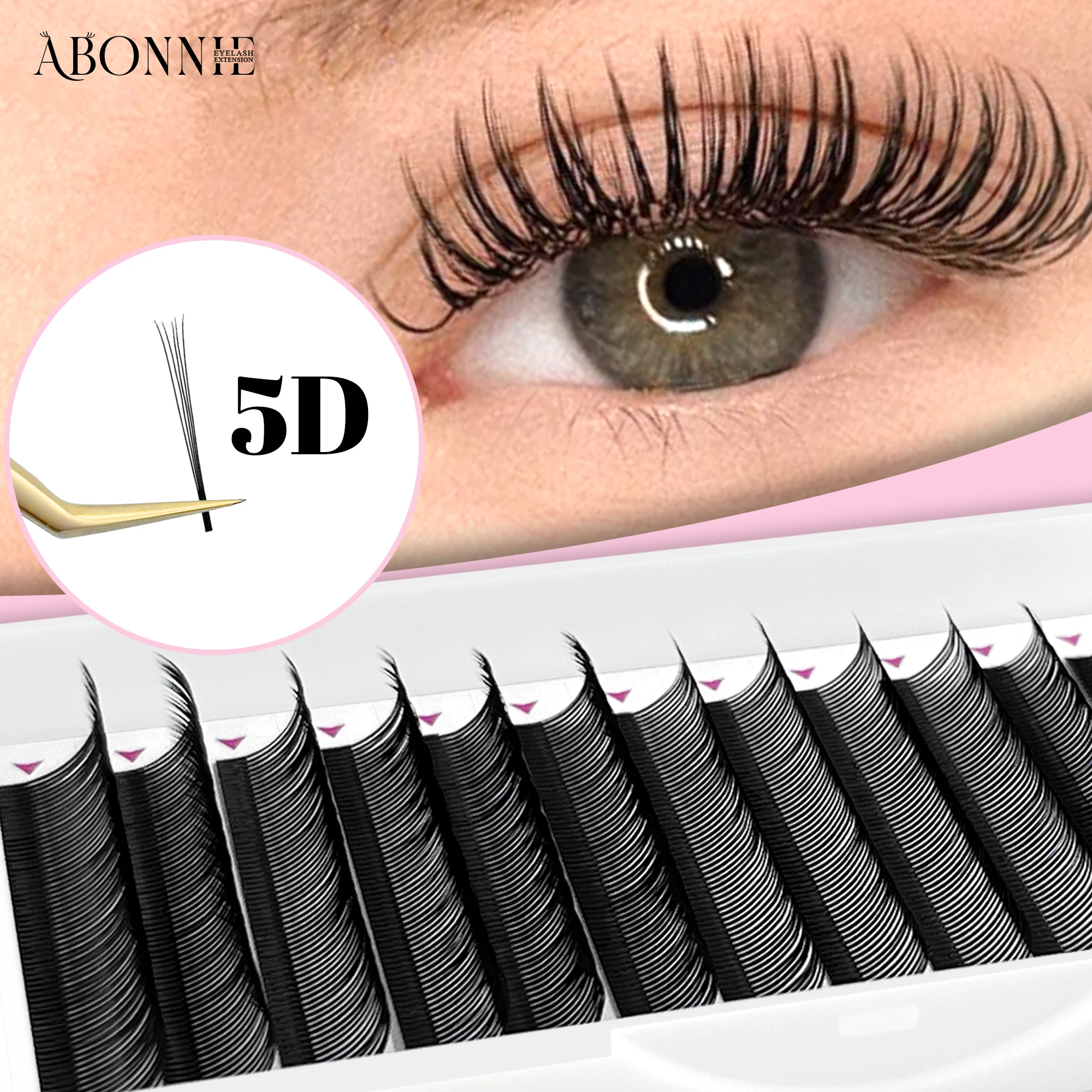 Abonnie-Extensions de cils noirs et bruns, pointes de fleurs 5D, faux cils faciles à dégrader, cils gérvolume, cils individuels, volume 5D