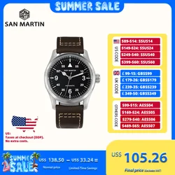 San Martin 37mm Pilot Watch For Men 8215 Retro Mechanical Wristwatch Military Clock Automatic Waterproof 10Bar BGW9 SN0034B-1