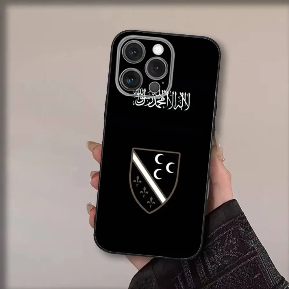 Funda de teléfono con bandera S-Sandzaks para iPhone 17,16,15,14,13,12,11,Pro,Max,Plus,Air,X,XS,XR,SE,8,7,Mini, Funda negra suave