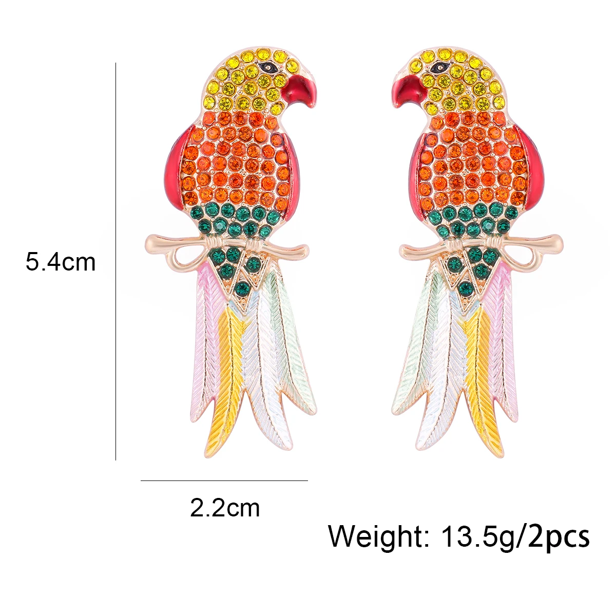 2024 New Design Exaggerated Colorful Parrot Dangle Earrings Shining Rainbow Rhinestone Bird Animal Earrings