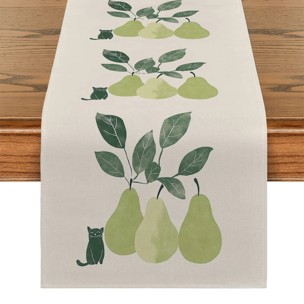 Pear Cat Leaf Lines Table Runners Dresser Table Decor Farmhouse Dining Table Runner Holiday Party Decoration