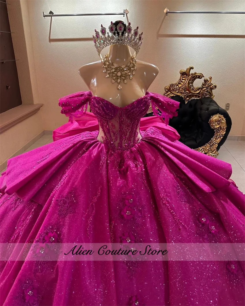 Vestido para quinceañeras morado brillante, vestido De baile con lazo y apliques De cuentas, vestido De fiesta De cumpleaños, Vestidos De 15 Años personalizados, 2025