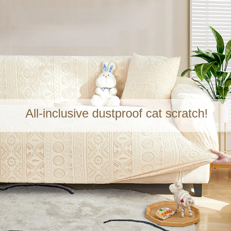 

Jacquard Velvet Elastic Sofa Cover Thickened Plush Dust-proof Anti Cat Scratching Non-slip Elastic Home Couch Cover