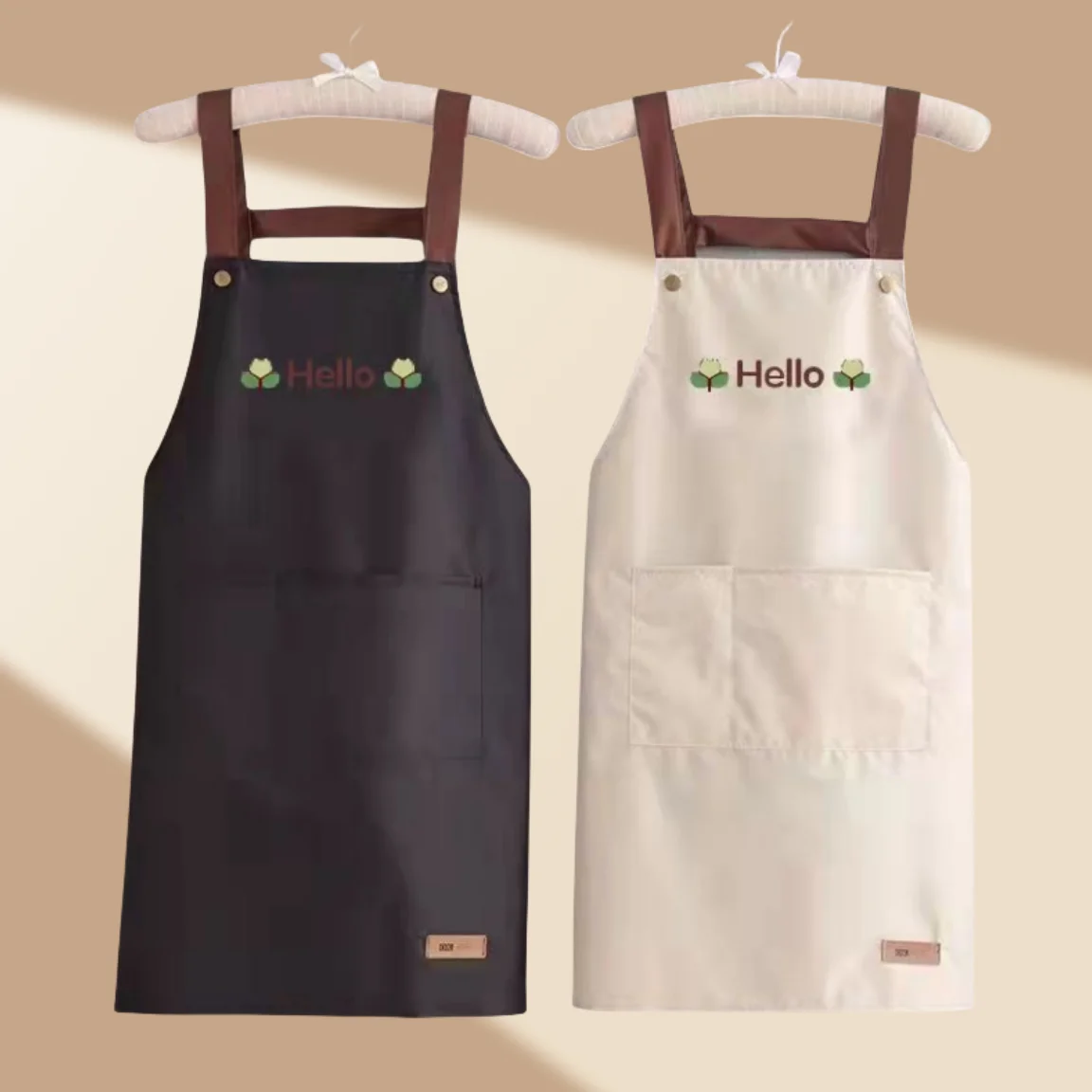 

Brief Waterproof Apron Household Kitchen Overalls Cooking Oil-proof Accessories Hello Letter Printing Men Women restaurant Apron