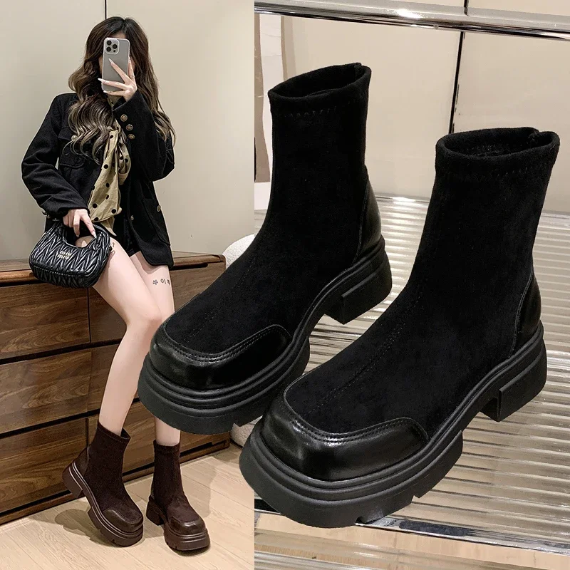 

Retro Short Boots Women 2024 Autumn Round Toe Anti Slip New Style Thick Soled Comfort Wear-resistant Ankle Boots Botas Mujer